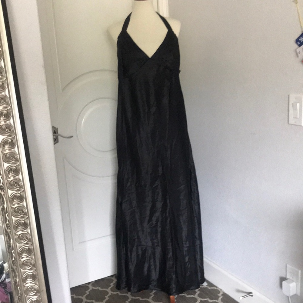 black silk slip halter dress long maxi dress